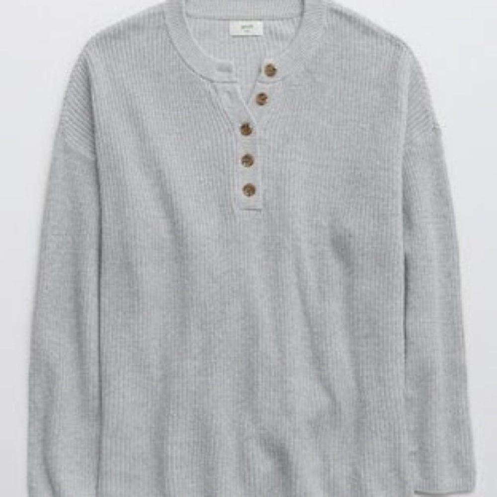 Aerie Oversized Henley Sweater Gray